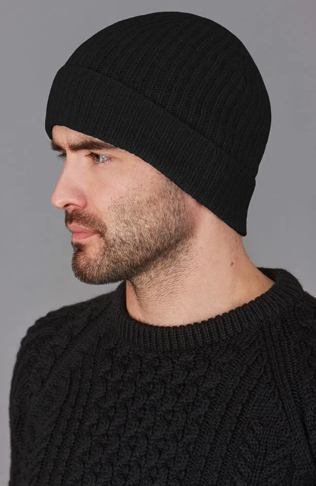 100% Cashmere Ribbed Beanie Hat