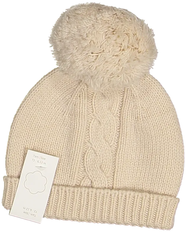 10307A-BEANIE W/POMPOM-Beige