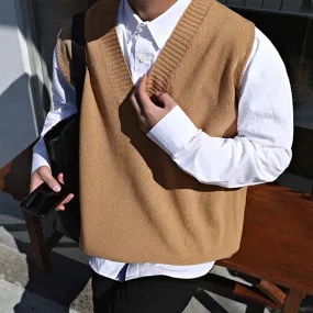 6 Colors V-neck Sweater Vest Men Simple All-match Solid Sleeveless Male Tops Basic Cozy Leisure Knitted Plus Size 2XL-M