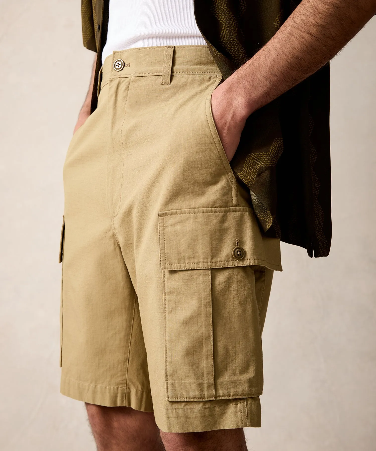 9" Japanese Ripstop Cargo Short in Khaki