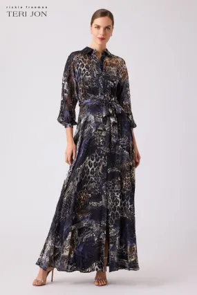 Abstract Animal Shirt Waist Gown