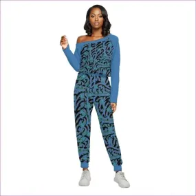 Abstract Blue Womens Off-Shoulder Jumpsuit