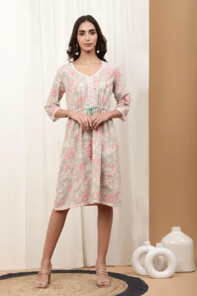 Adhira Beige Cotton Slub Midi Dress