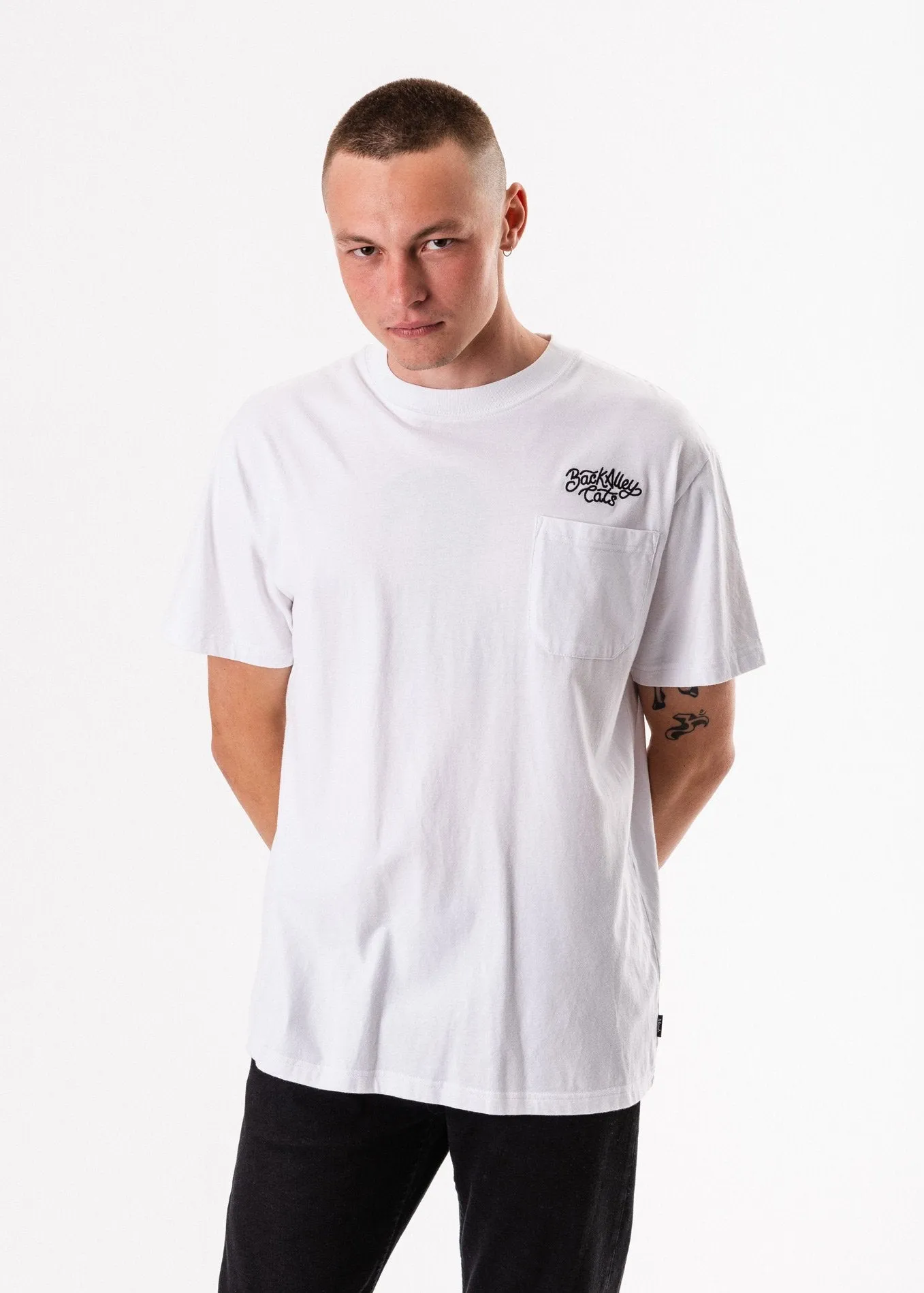 Afends Mens Back Alley Cats - Standard Fit Pocket Tee