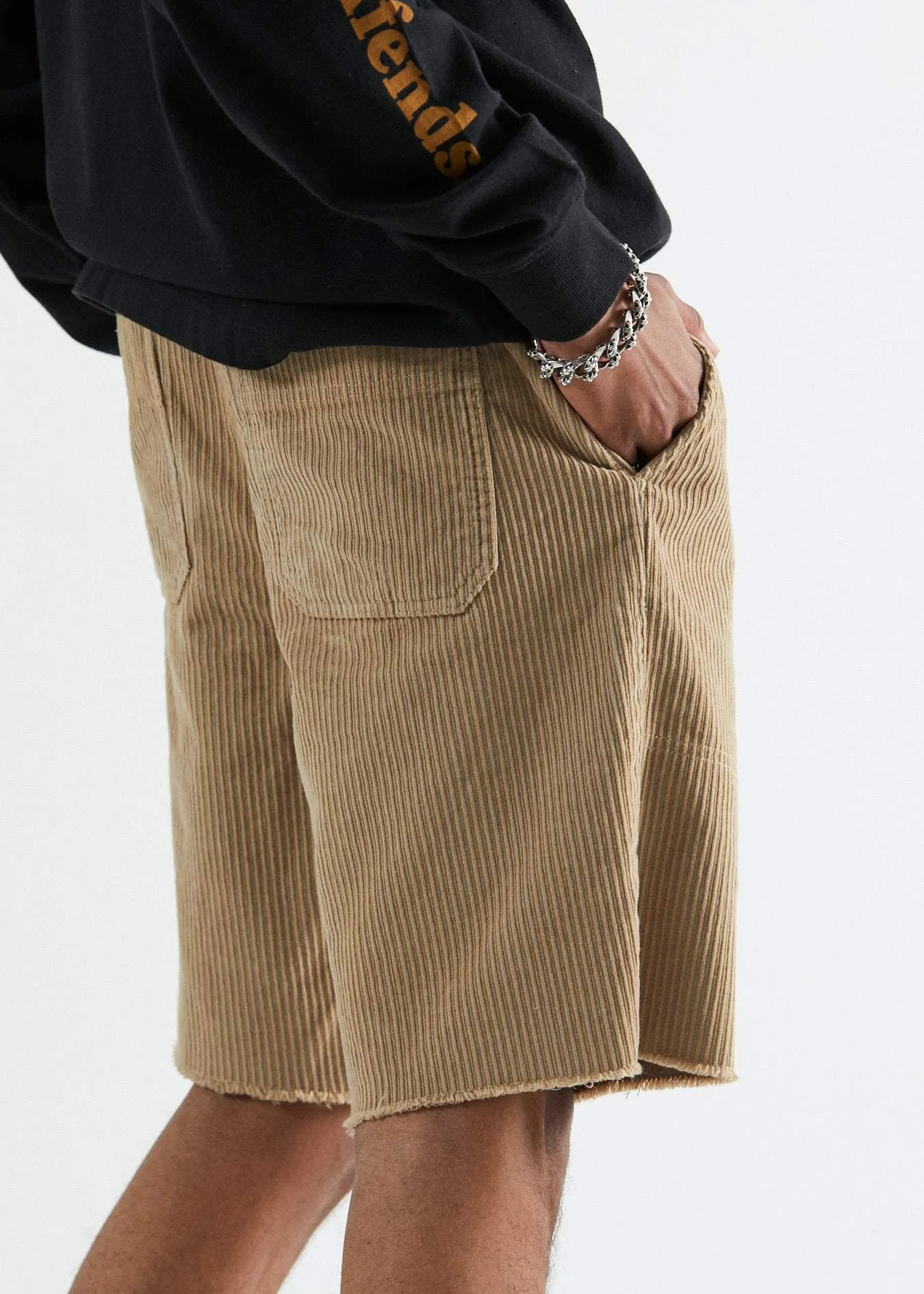 Afends Mens Killer Wale - Corduroy Fixed Waist Walkshort - Dirty Beige