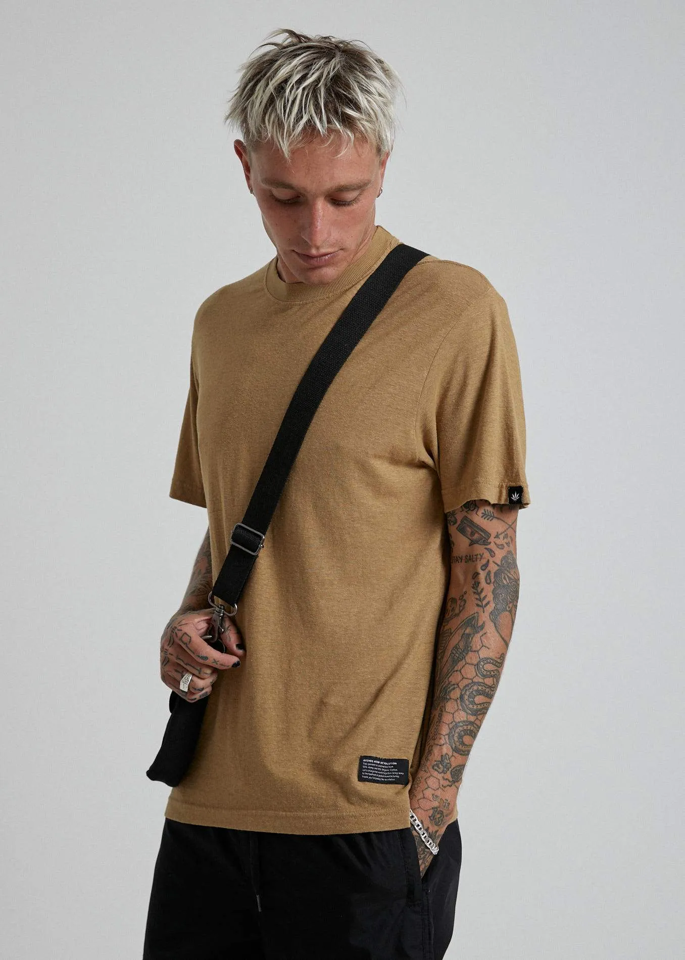 Afends Mens New Order - Hemp Retro Fit Tee - Moss