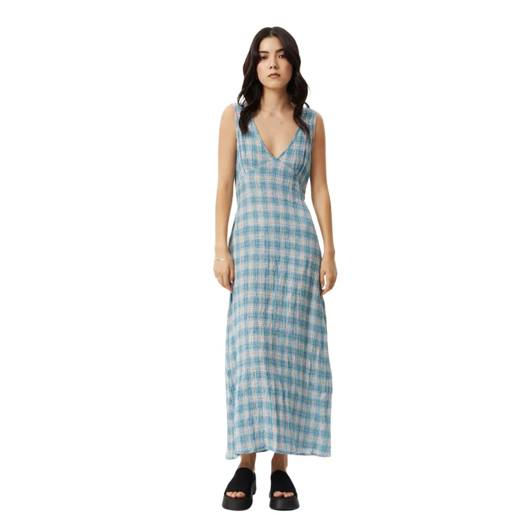 Afends Womens Position Seersucker Check Maxi Dress - Lake Check