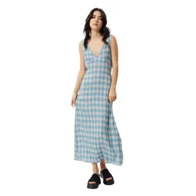 Afends Womens Position Seersucker Check Maxi Dress - Lake Check