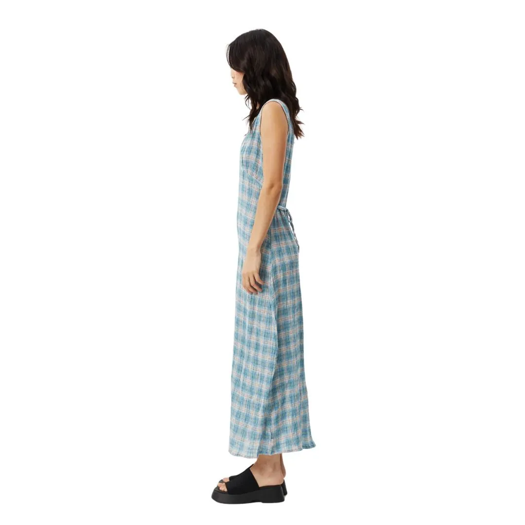 Afends Womens Position Seersucker Check Maxi Dress - Lake Check