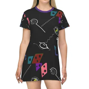 All Over Print T-Shirt Dress FACE DOODLES PURPLE