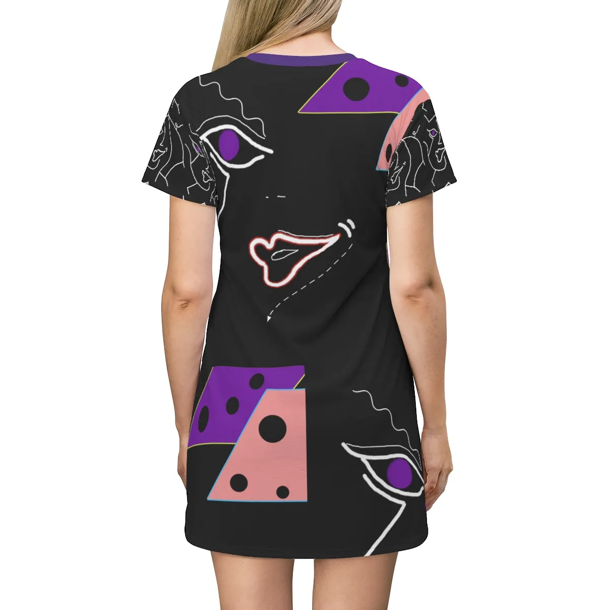 All Over Print T-Shirt Dress FACE DOODLES