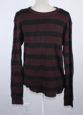 AMERICAN EAGLE MAROON & BLACK WAFFLE LS TOP MENS SMALL PRE-LOVED