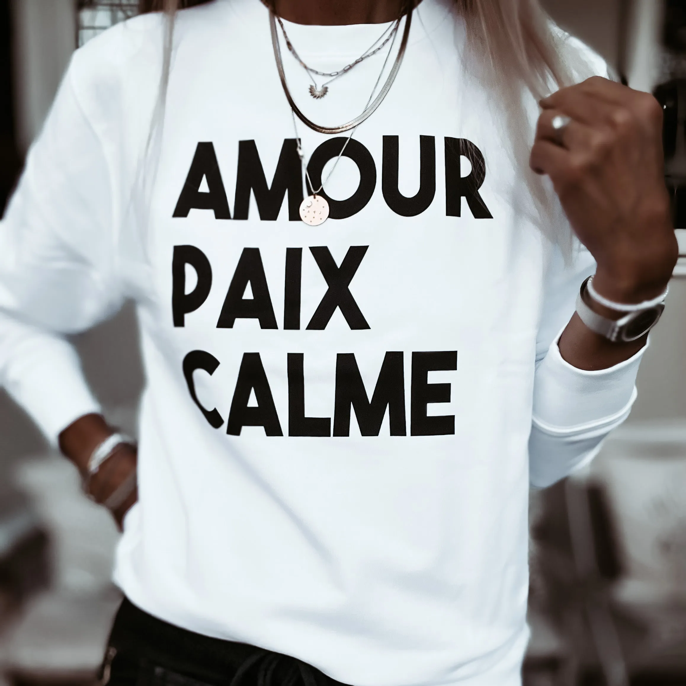 AMOUR PAIX CALME WHITE sweatshirt *NEW*