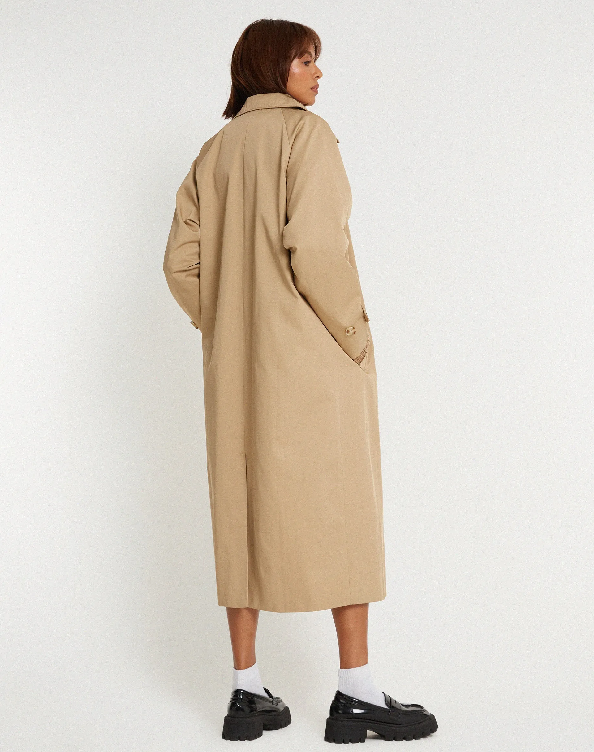 Assa Trench Coat in Tan with Stripe Lining