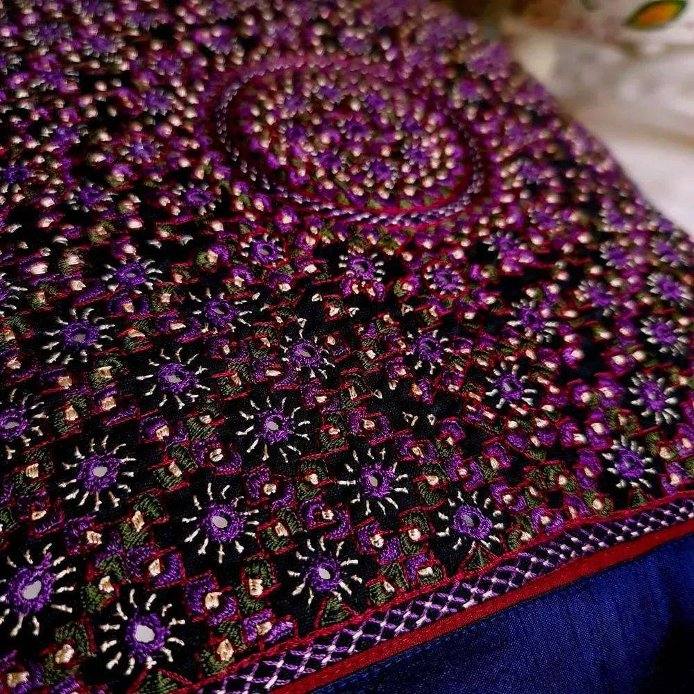 Aubergine Finely Embroidered Silk Cushion Cover