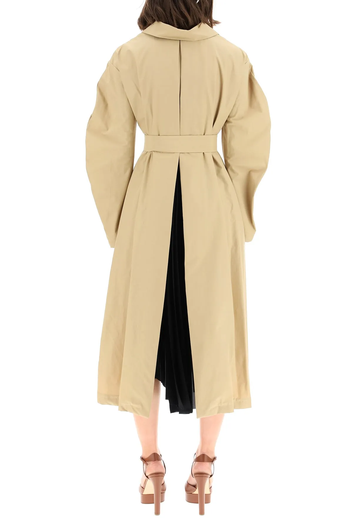 A.W.A.K.E. Mode Belted Puff-Sleeve Trench Coat