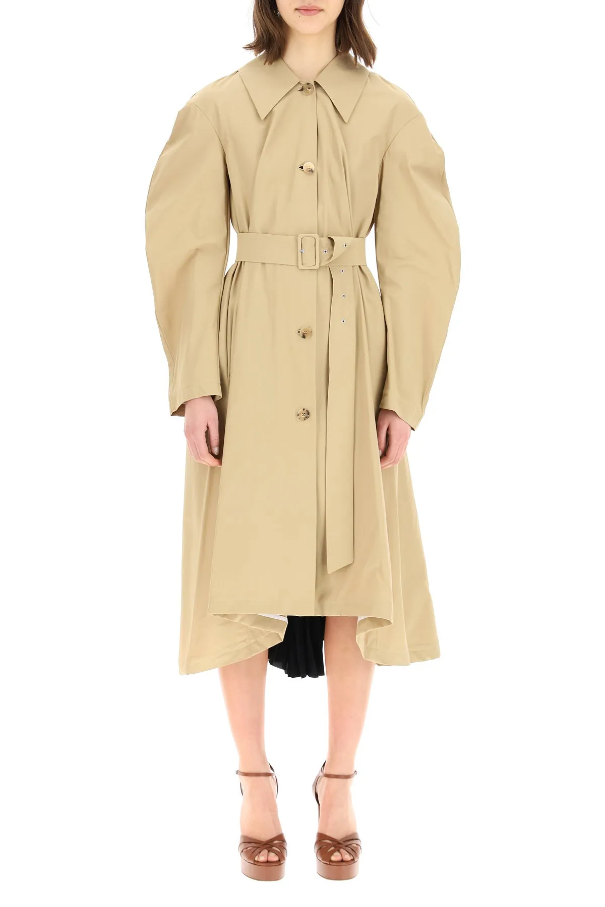 A.W.A.K.E. Mode Belted Puff-Sleeve Trench Coat