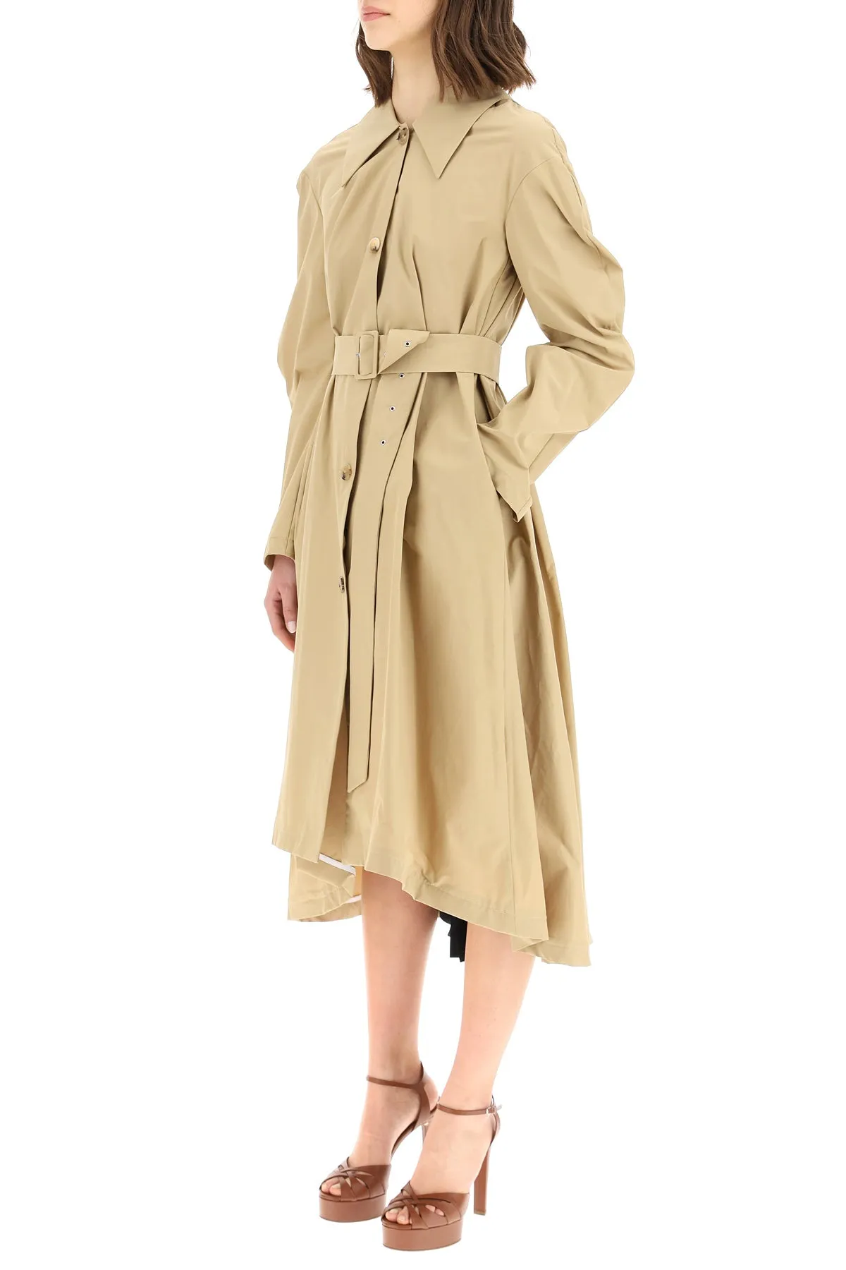 A.W.A.K.E. Mode Belted Puff-Sleeve Trench Coat