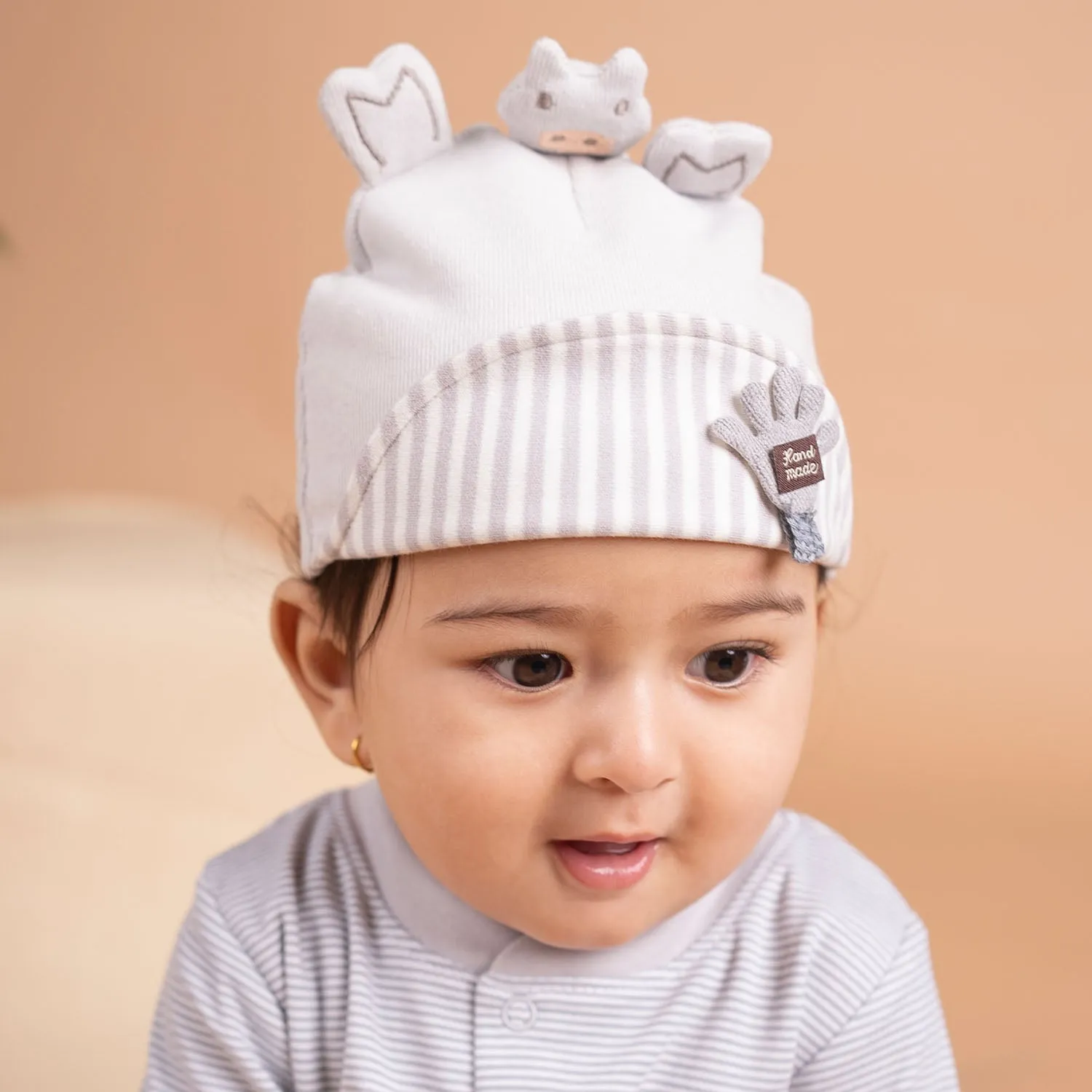 Baby Moo Cute Turtle Toddlers Cotton Cap - Beige