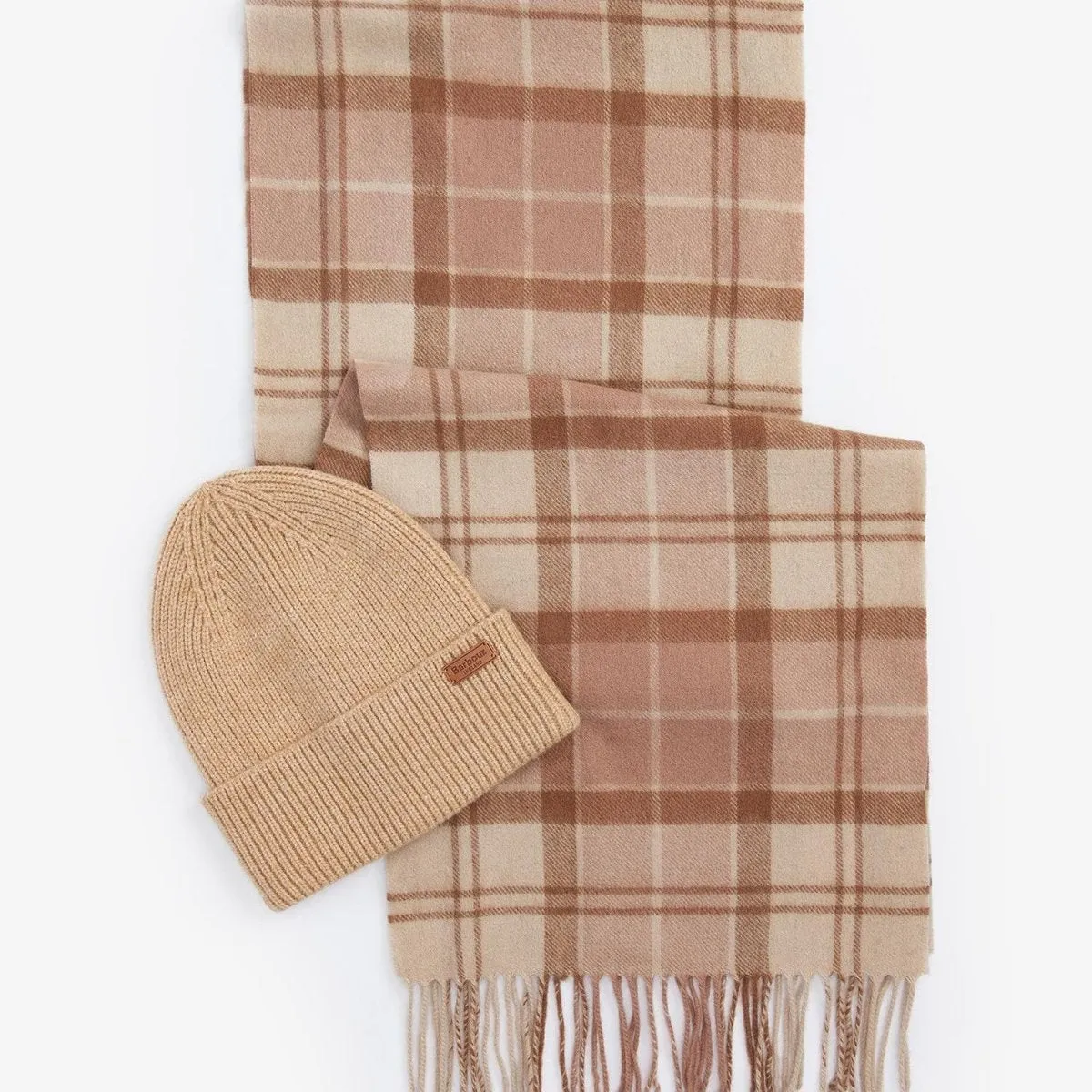 Barbour Women's Aubrey Beanie/Scarf Gift Set in Camel