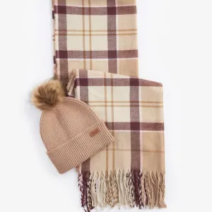 Barbour Women's Dover Beanie/Scarf Gift Set in Muted Cabernet