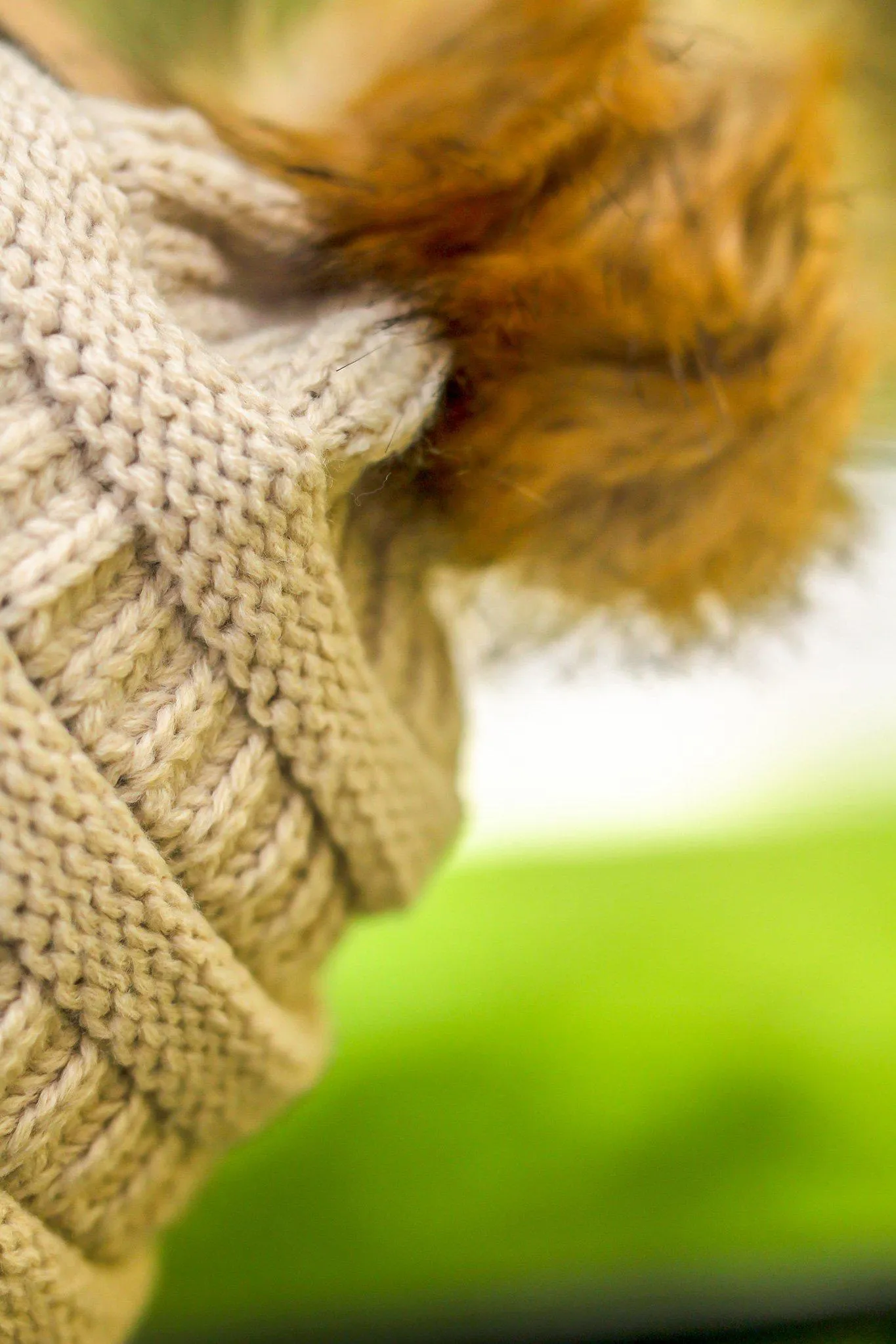 Beige Knit Beanie with Pom Pom