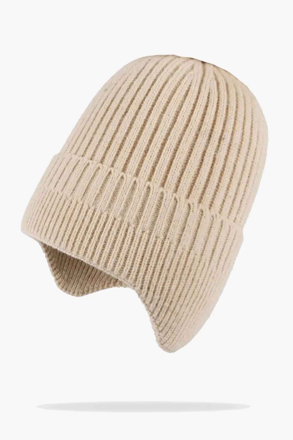 Beige Knitted Earflap Beanie - W22 - UBH0003