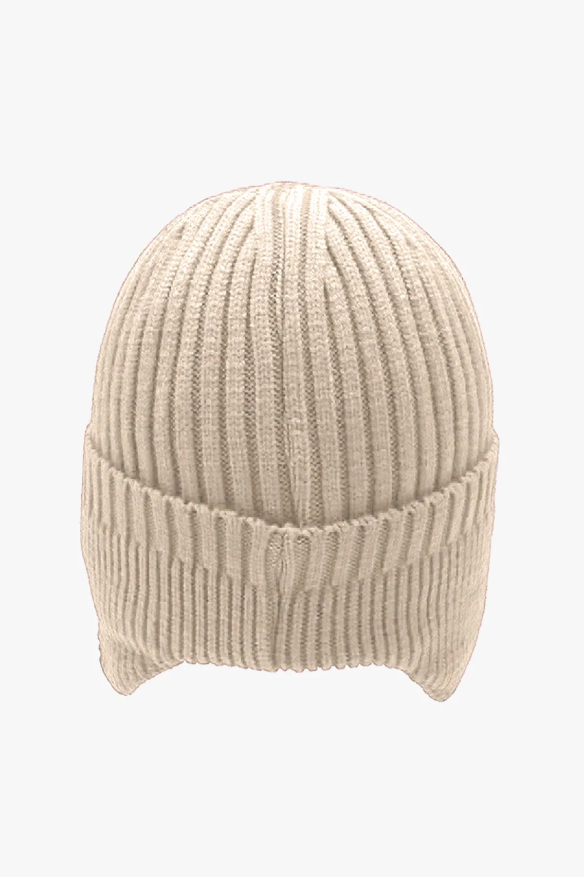 Beige Knitted Earflap Beanie - W22 - UBH0003