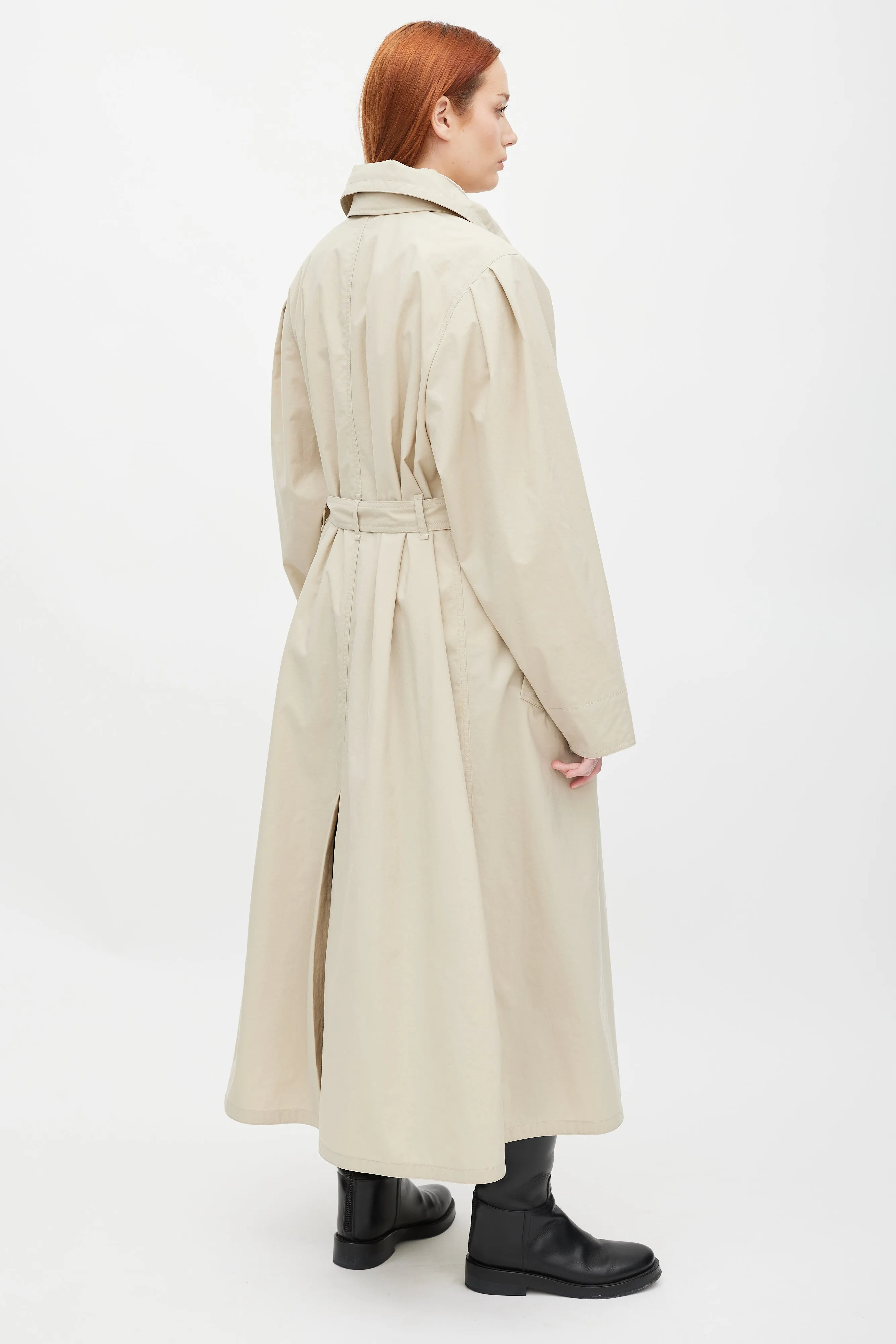 Beige Ruffle Dipanima Trench Coat