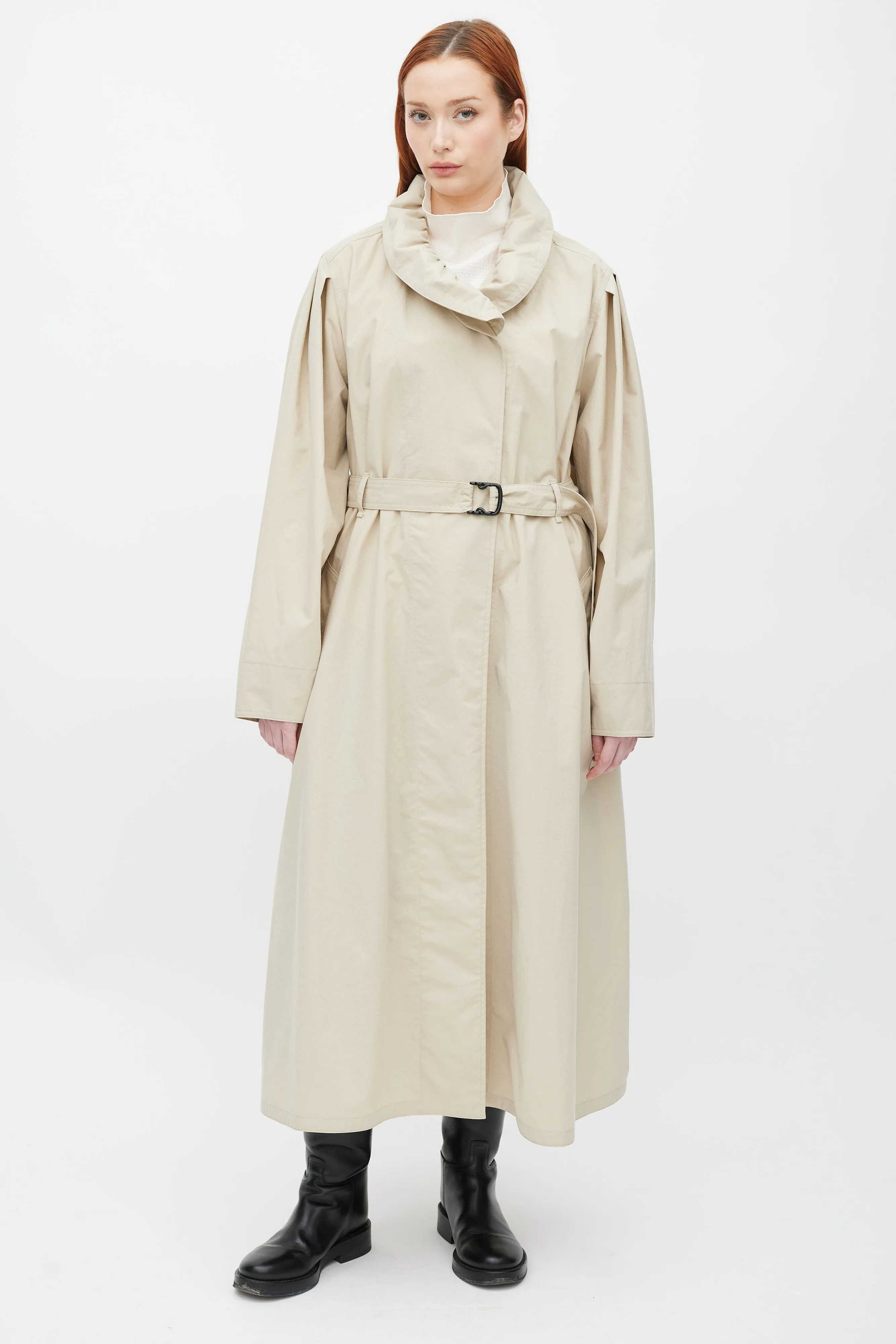 Beige Ruffle Dipanima Trench Coat