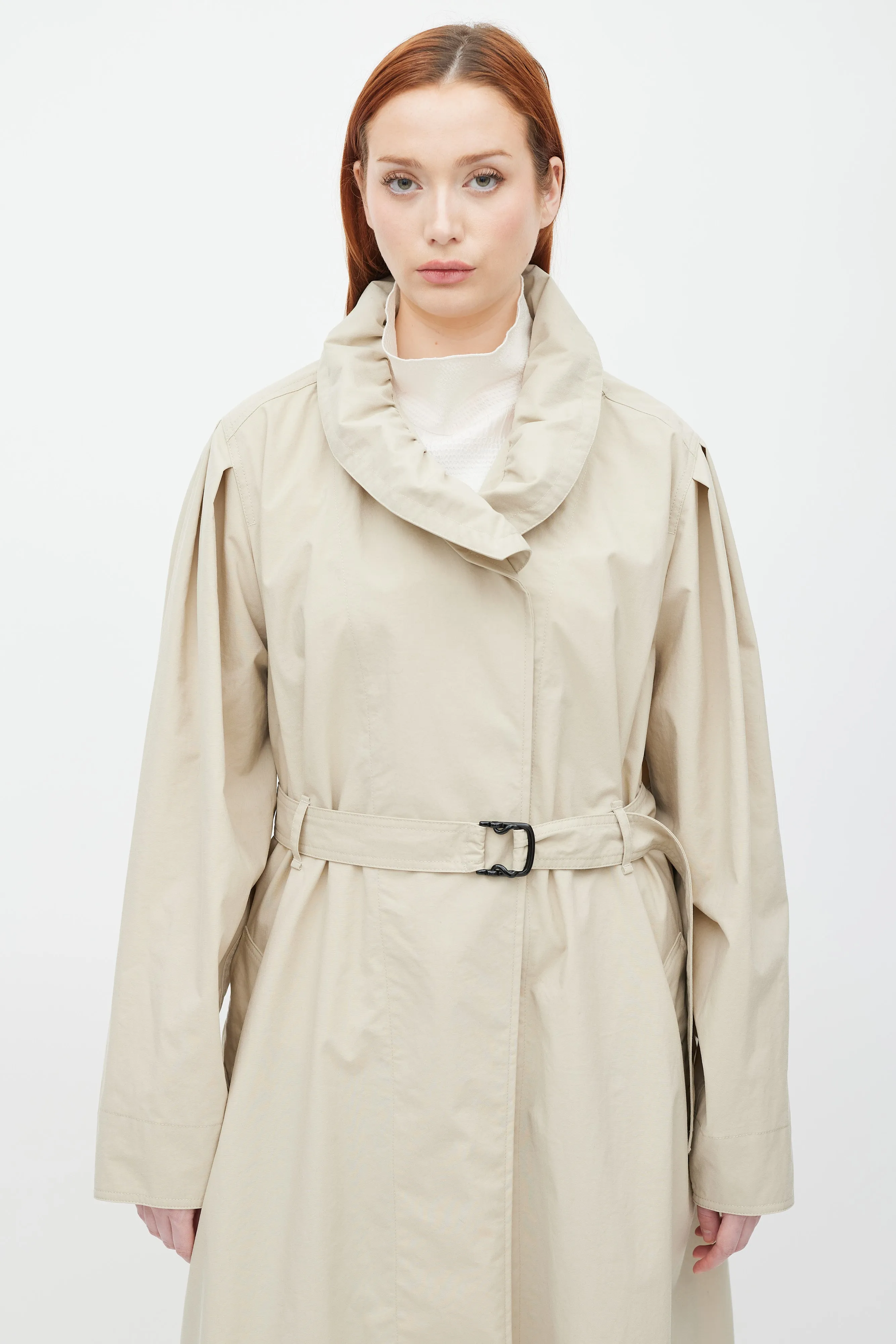 Beige Ruffle Dipanima Trench Coat