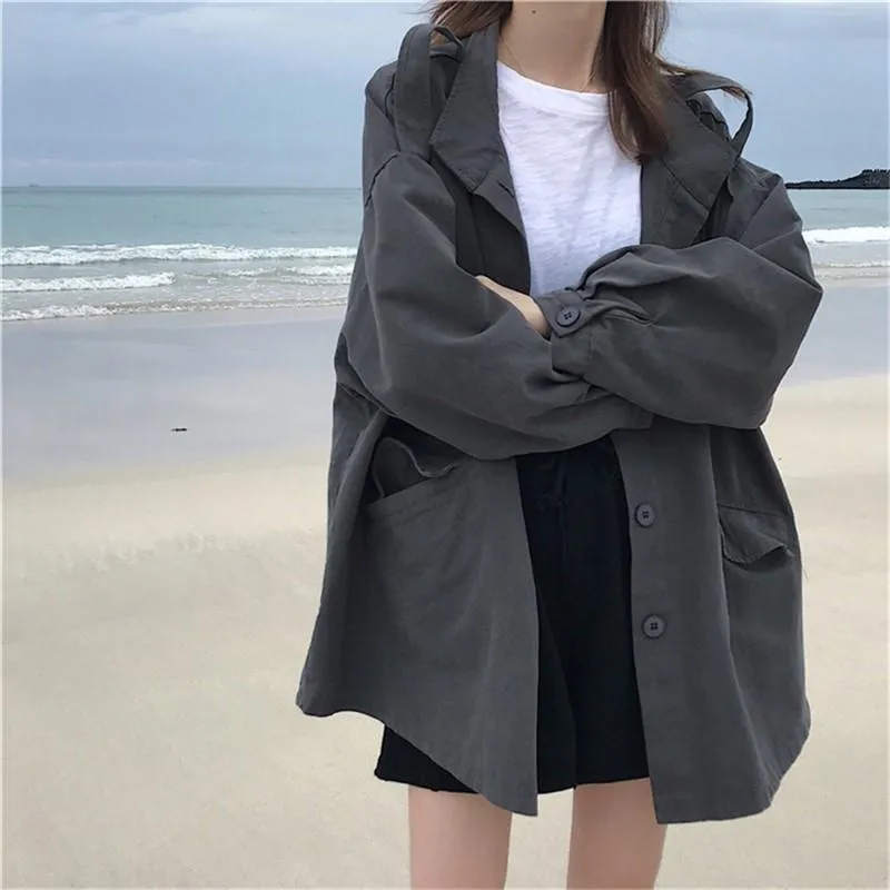 Beige Windbreaker Korean Aesthetic Trench Coat