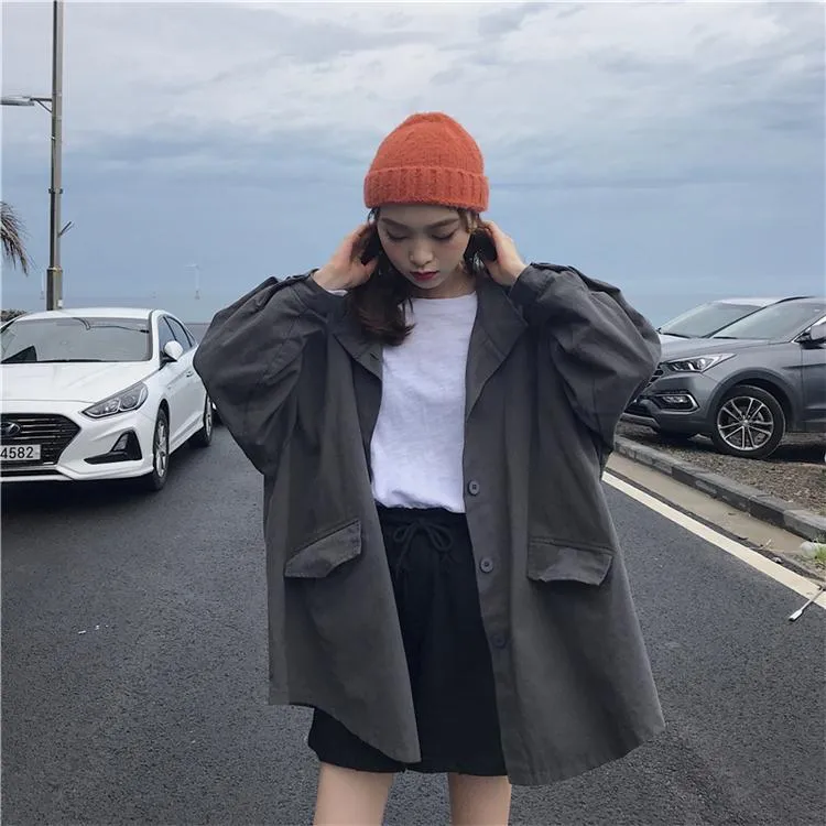 Beige Windbreaker Korean Aesthetic Trench Coat