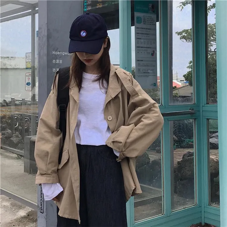 Beige Windbreaker Korean Aesthetic Trench Coat