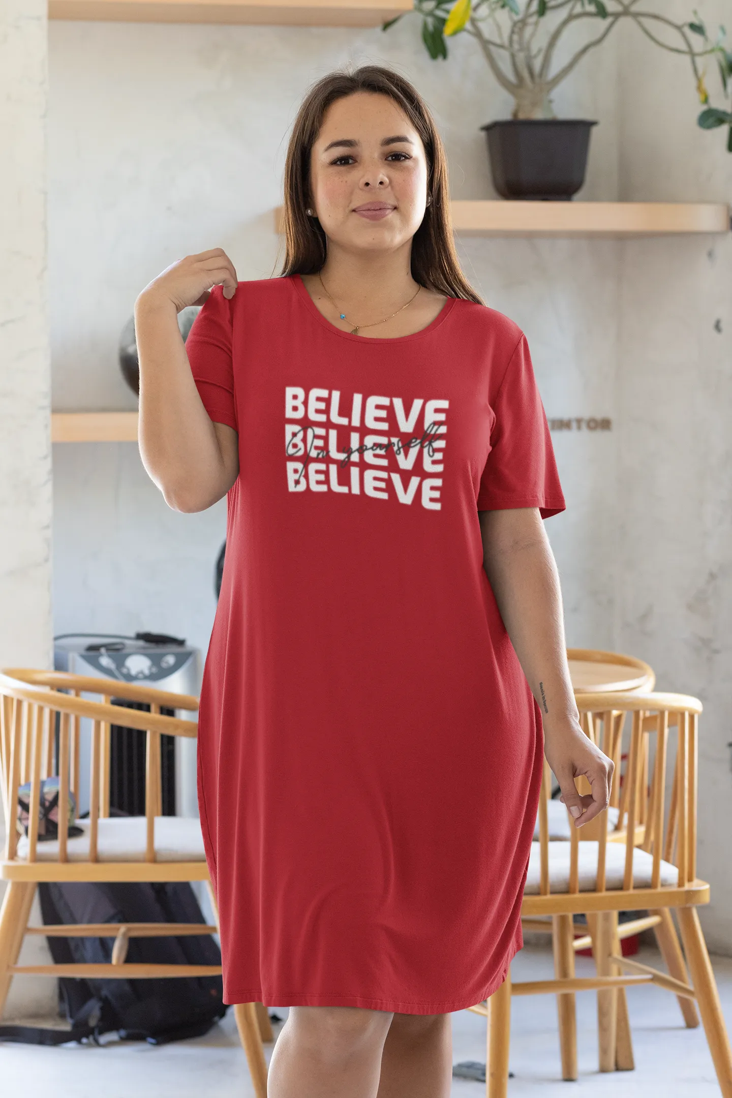 BELIEVE IN YOURSELF : 3/4TH SLEEVE T-SHIRT DRESSES