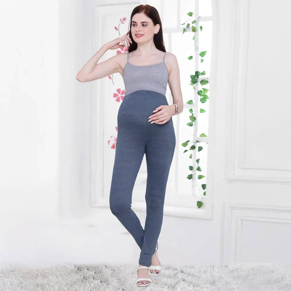 Black & Blue Melange Stretchable Maternity Leggings