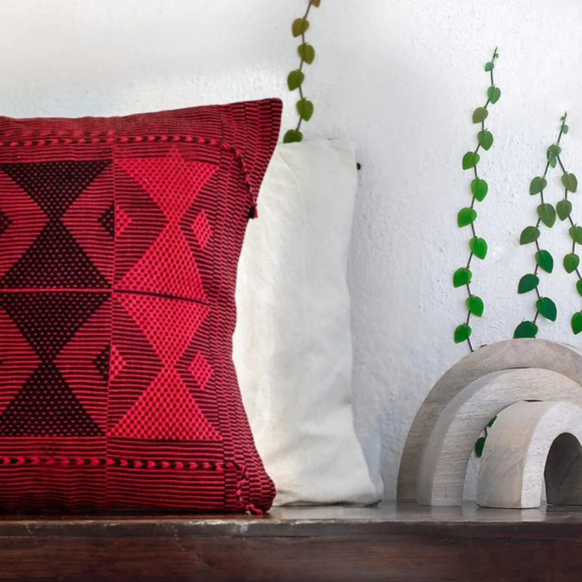 Black & Red Patterned Handwoven Cushion Cover