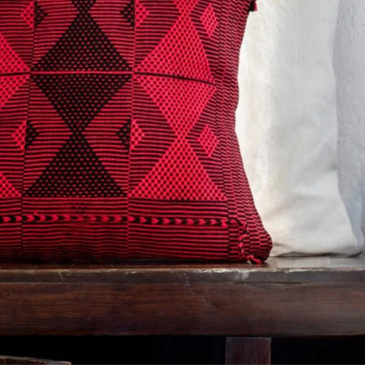 Black & Red Patterned Handwoven Cushion Cover