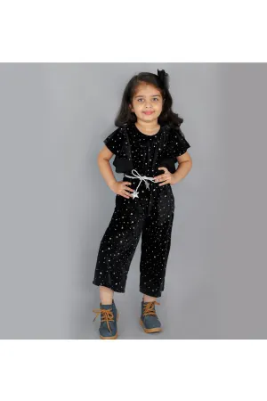 Black Star Printed Velvet Jumpsuit With Belt