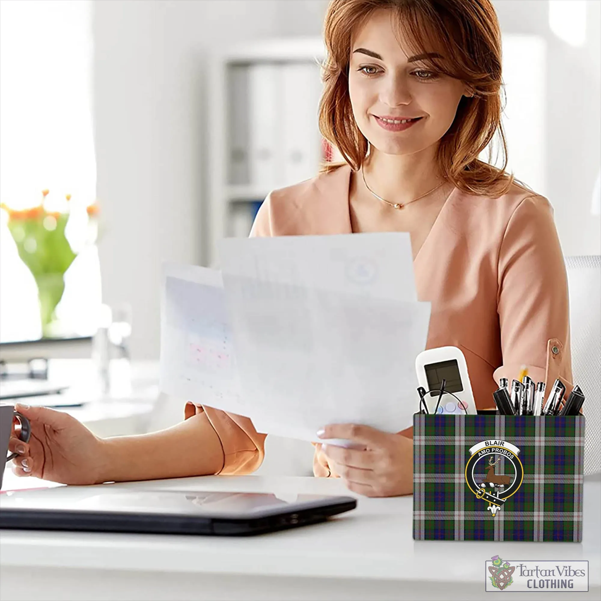 Blair Dress Tartan Pen Holder with Family Crest