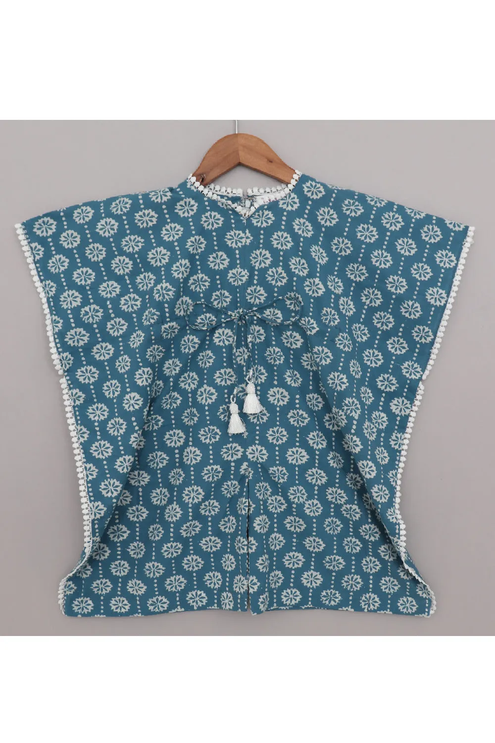 Blue Printed Kaftan Style Cotton Jumpsuit