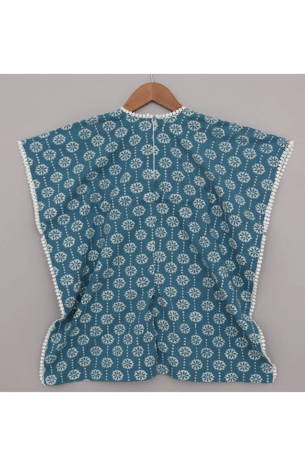 Blue Printed Kaftan Style Cotton Jumpsuit