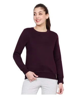 Bodyactive Women Cotton Fleece Blend Purple Solid Crew Neck Sweatshirt-TSW112_WI