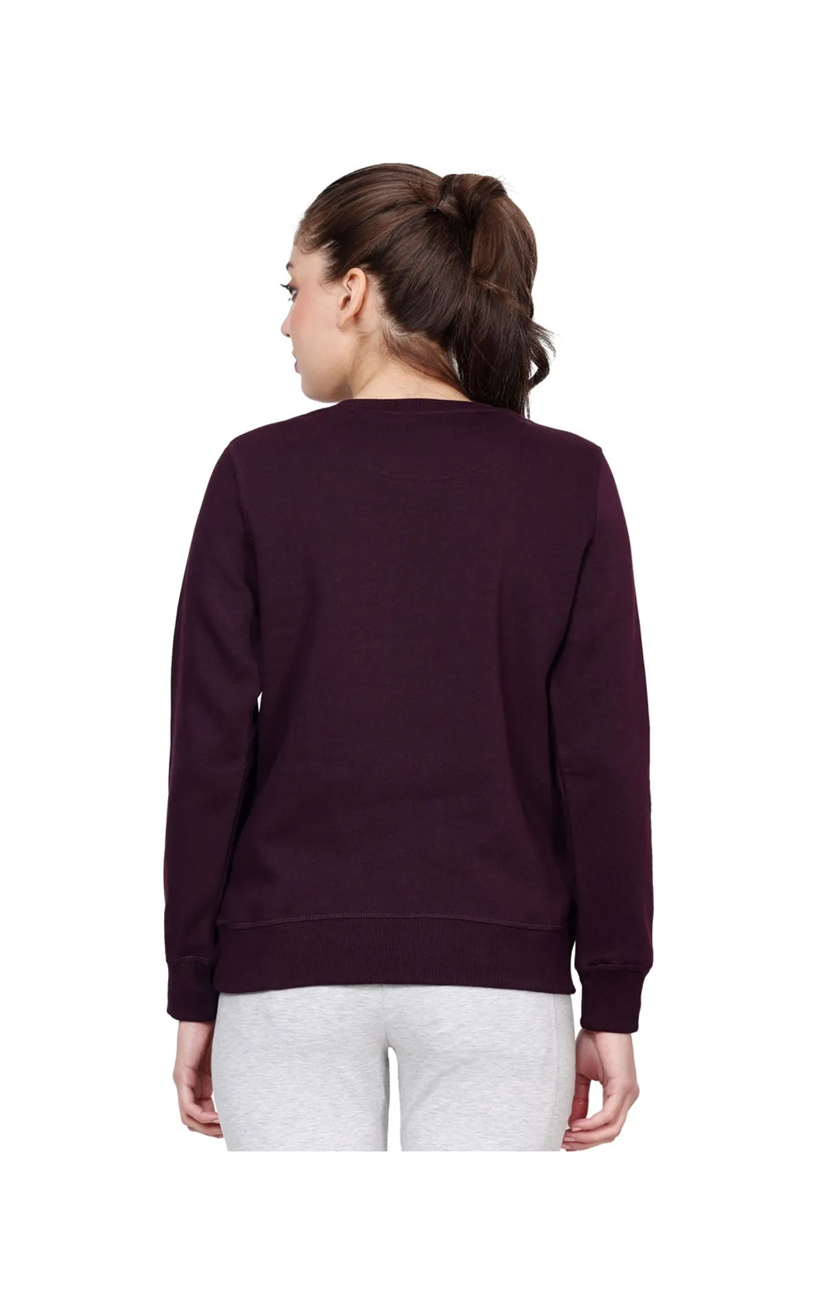 Bodyactive Women Cotton Fleece Blend Purple Solid Crew Neck Sweatshirt-TSW112_WI