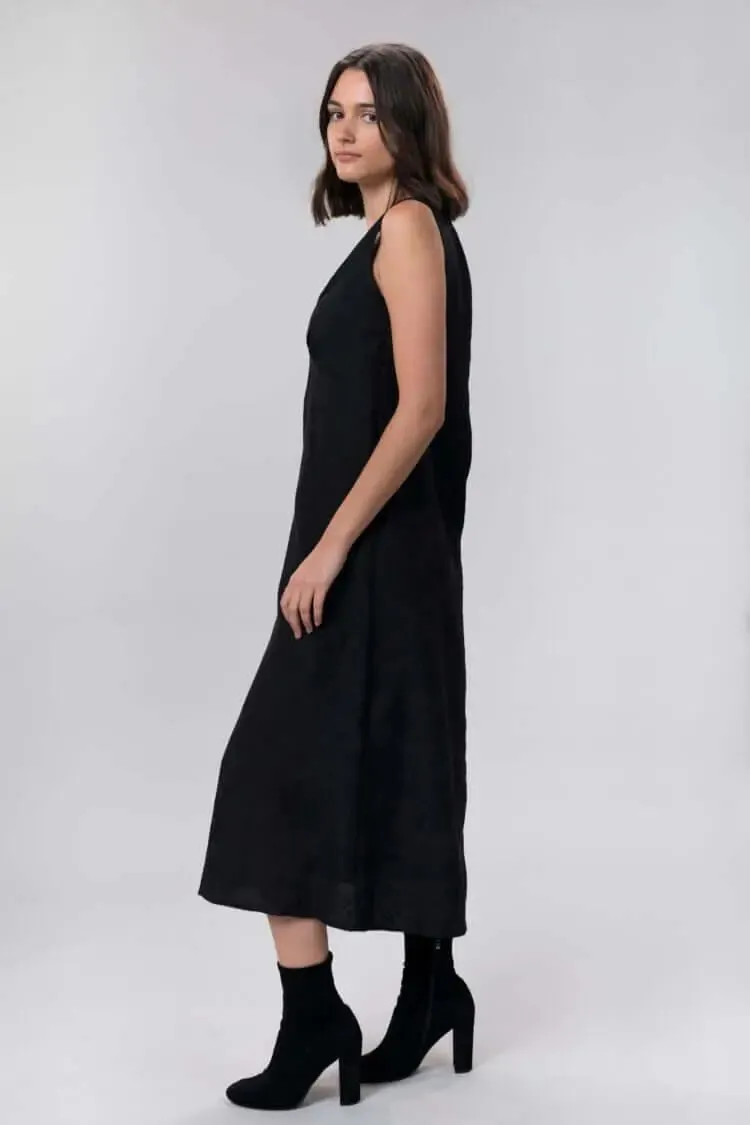 Bonnie Long Linen Dress In Black Rose by Wilga Clothing