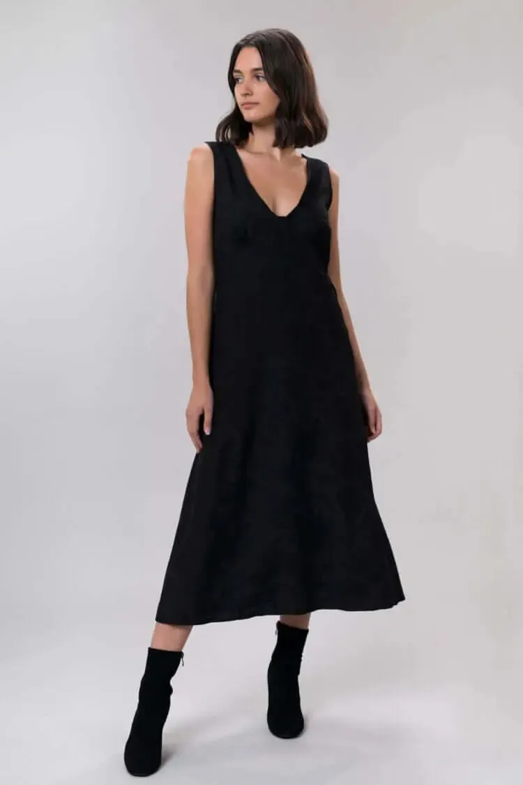 Bonnie Long Linen Dress In Black Rose by Wilga Clothing