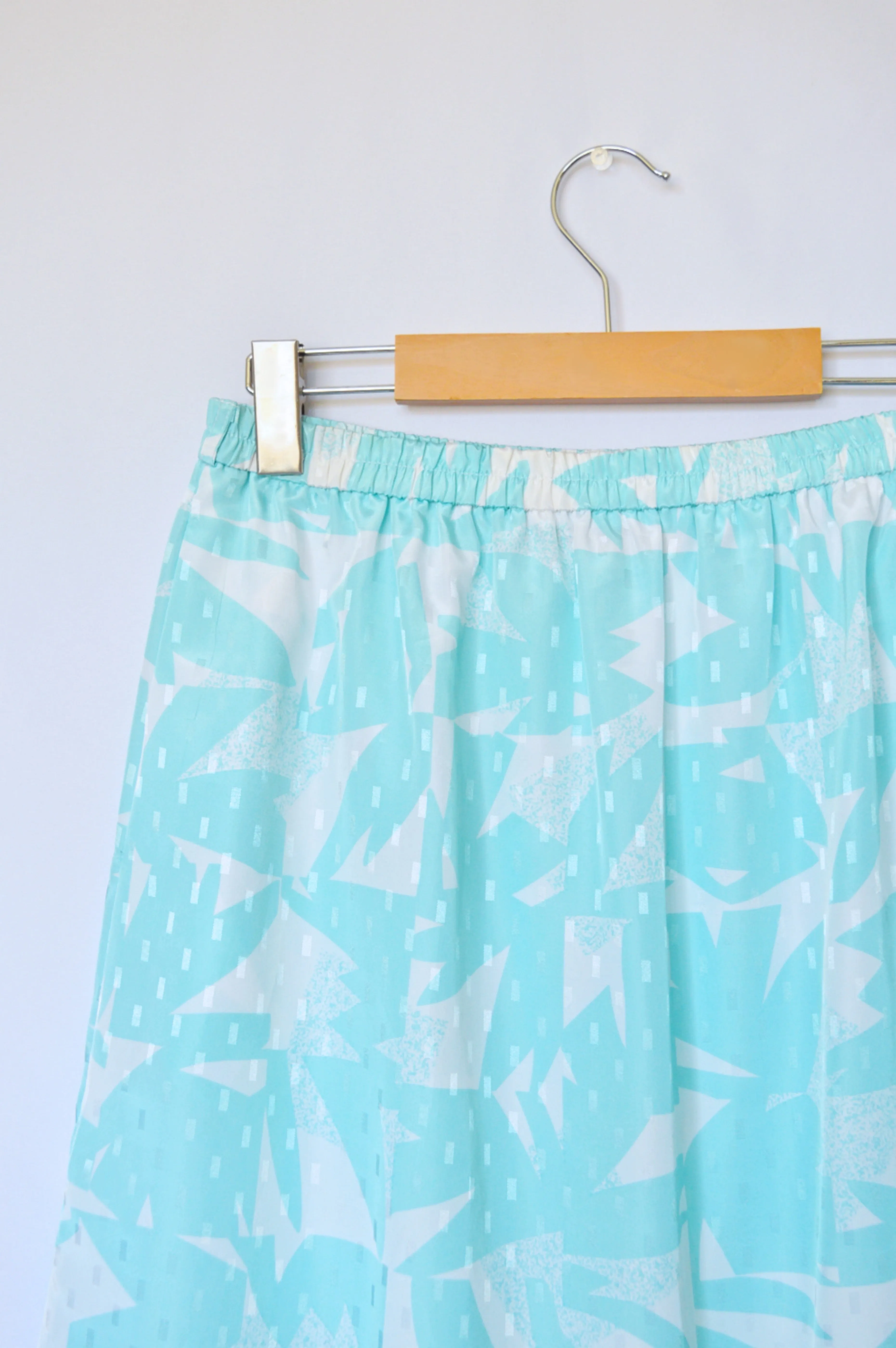 Bright Blue Satin Geometric Print Maxi Skirt | M-L