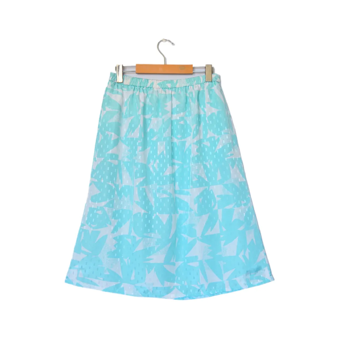 Bright Blue Satin Geometric Print Maxi Skirt | M-L