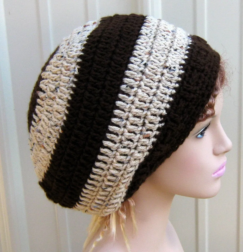 Brown Beige Tweed Hippie Dread Tam slouchy beanie hat handmade