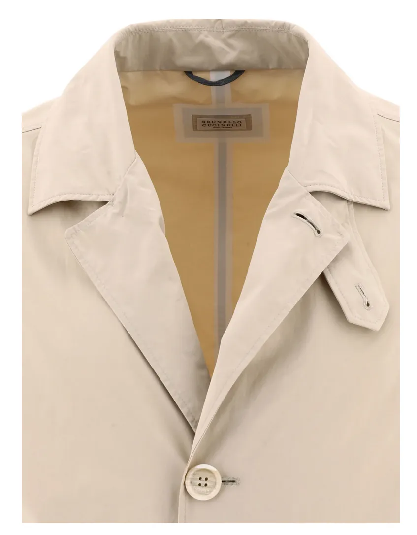 Brunello Cucinelli Men's Buttoned Trench Coat in Beige